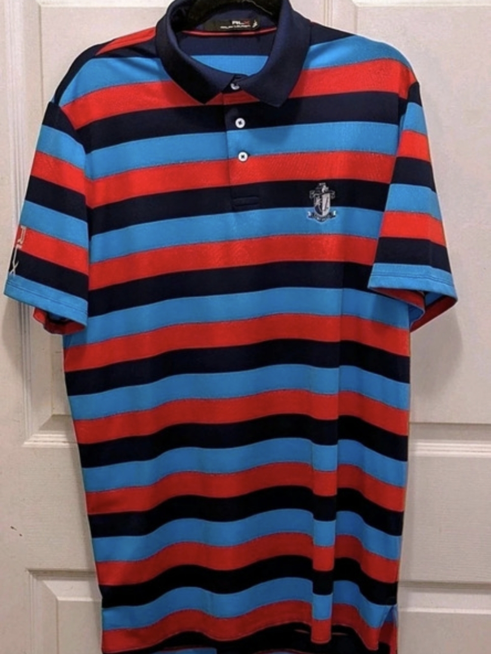 Ralph Lauren RLX Striped Polo in Blue & Red Size Large